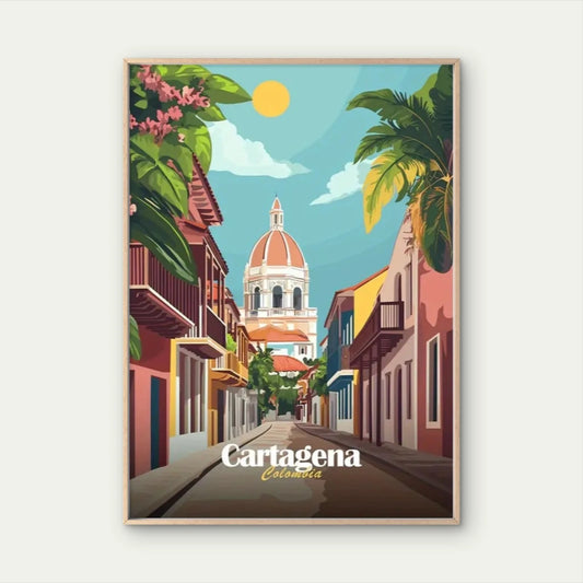 Colombian Cartagena Historic Center Travel Poster Print Wall Art