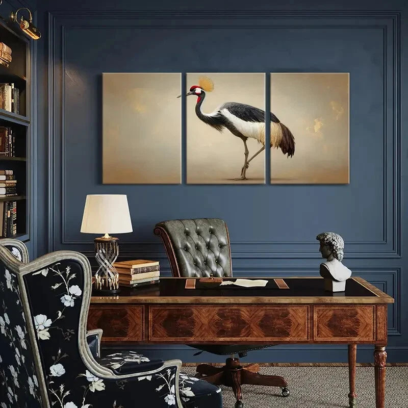 3pcs Elegant Crane Art Wildlife Nature Poster Metal Print Ready to Hang Art