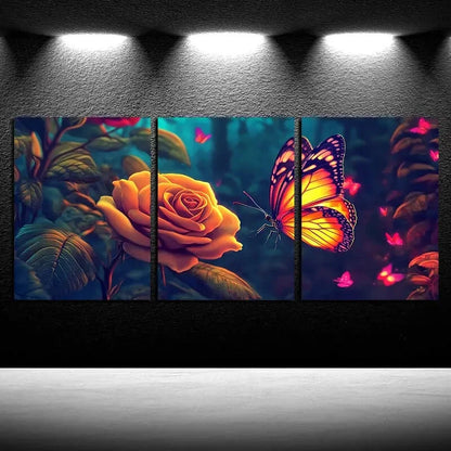 3pcs Vibrant Floral and Insect Theme Metal Print Ready to Hang Art