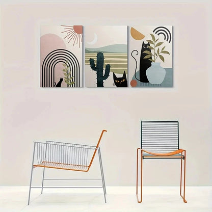 3pcs Rainbow Cactus & Plant Motifs Metal Print Ready to Hang Art