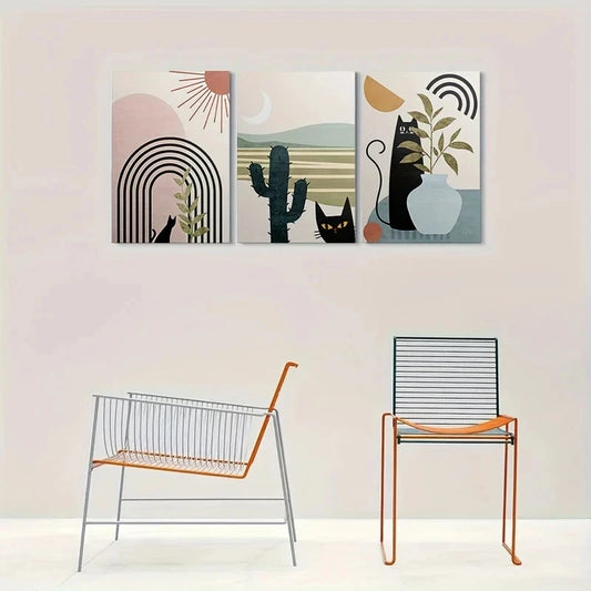 3pcs Rainbow Cactus & Plant Motifs Metal Print Ready to Hang Art