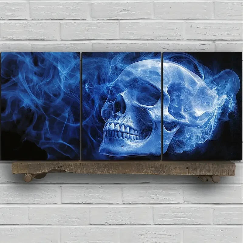 3pcs Wonderful Skeleton Blue Themed Metal Print Ready to Hang Art