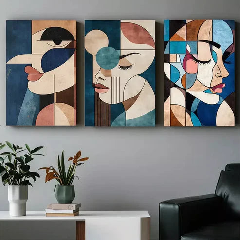 3pcs Modern Abstract Face Wall Art Set Canvas Unframed - High Quality Print 100% Australian Made Wall Canvas