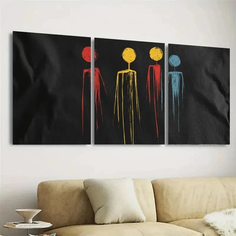 3pcs Stick Figures Tee Minimalist Wall Art Set Canvas Framed 60x90cm - High Quality Print 100% Australian Made Wall Canvas Ready to Hang