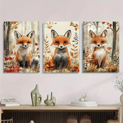 3pcs Vibrant Fox Forest Animal Metal Print Ready to Hang Art