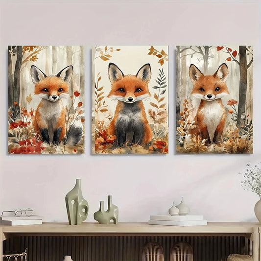 3pcs Vibrant Fox Forest Animal Metal Print Ready to Hang Art