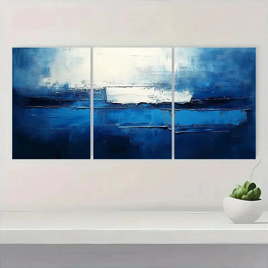 3pcs Abstract Blue & Gray Modern Minimalist Metal Print Ready to Hang Art