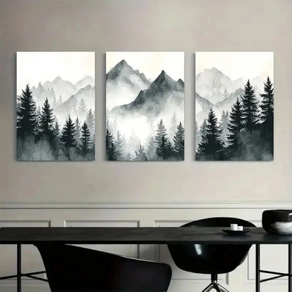 3pcs Watercolor Misty Mountain Landscape Metal Print Ready to Hang Art
