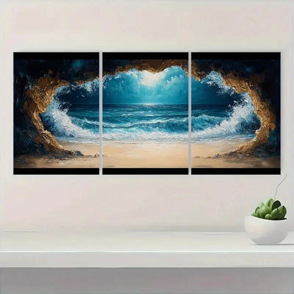 3pcs Coastline Ocean Waves & Beach Vibes Art Metal Print Ready to Hang Art