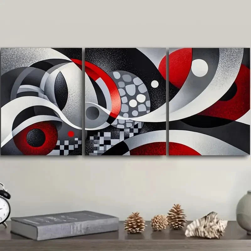 3pcs Modern Abstract Gray Black & Red Perfect Wall Art Set Canvas Framed 40x60cm - High Quality Print 100% Australian Made Wall Canvas Ready to Hang
