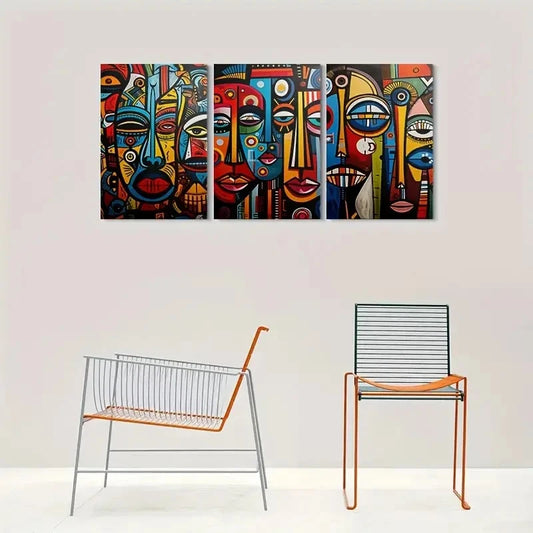 3pcs Vibrant Abstract Geometric & Designs Metal Print Ready to Hang Art