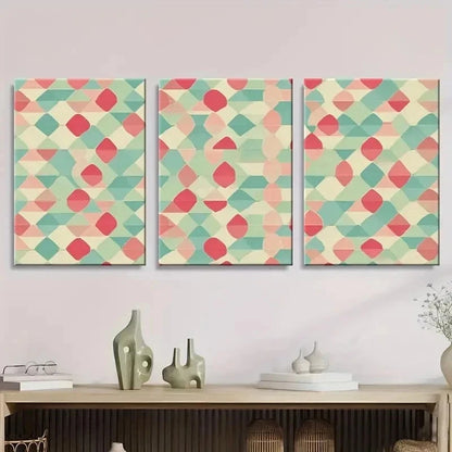 3pcs Retro Abstract Pattern Wall Art Set Canvas Framed 60x90cm - High Quality Print 100% Australian Made Wall Canvas Ready to Hang