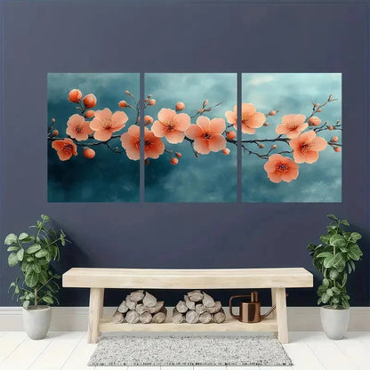 3pcs Peach Blossom Floral Watercolor Art Prints Metal Print Ready to Hang Art
