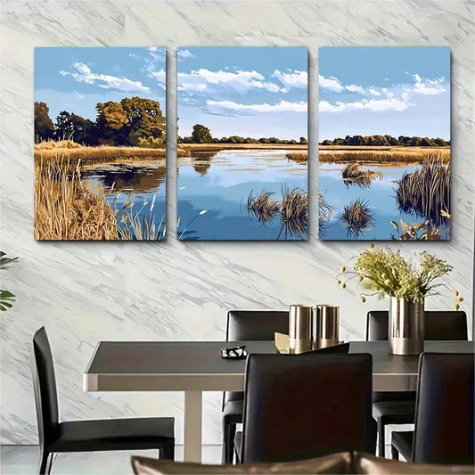 3pcs Norfolk Broads England Countryside Metal Print Ready to Hang Art