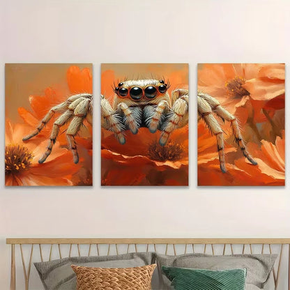3pcs Summer Flowers & Jumping Spider  Wall Art Set Canvas Framed 60x90cm - High Quality Print 100% Australian Made Wall Canvas Ready to Hang