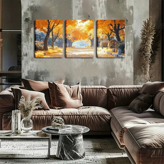 3pcs Autumn Splendor Vibrant Yellow Tree Perfect Wall Art Set Canvas Framed 40x60cm - High Quality Print 100% Australian Made Wall Canvas Ready to Hang