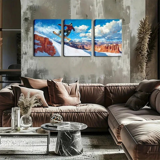 3pcs 3 Pairs of Skiing & Blue Sky Canvas Art Print Metal Print Ready to Hang Art