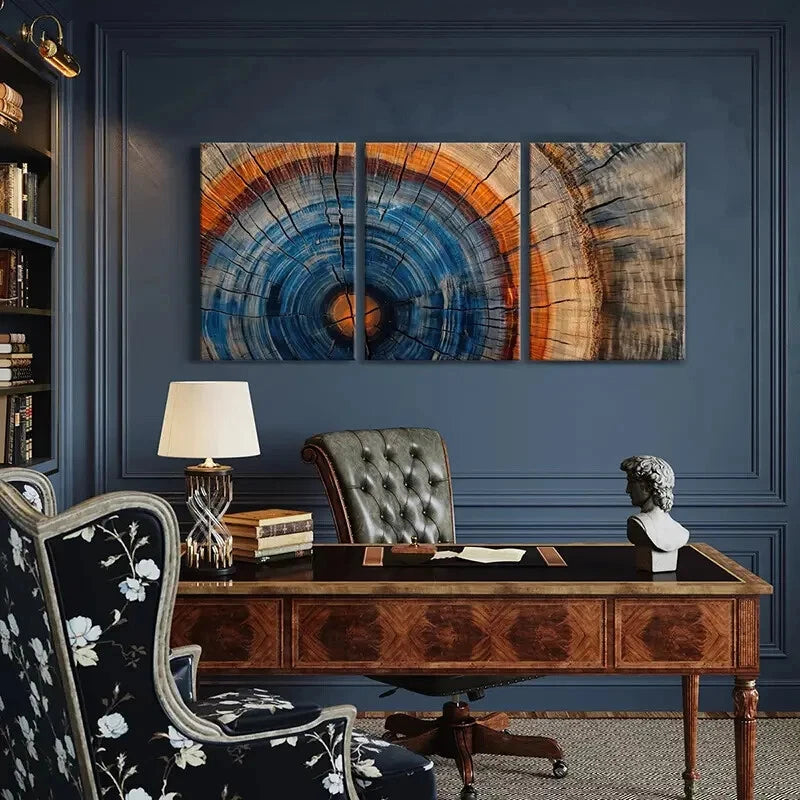 3pcs Wooden Texture Growth Rings Natural Beauty Metal Print Ready to Hang Art