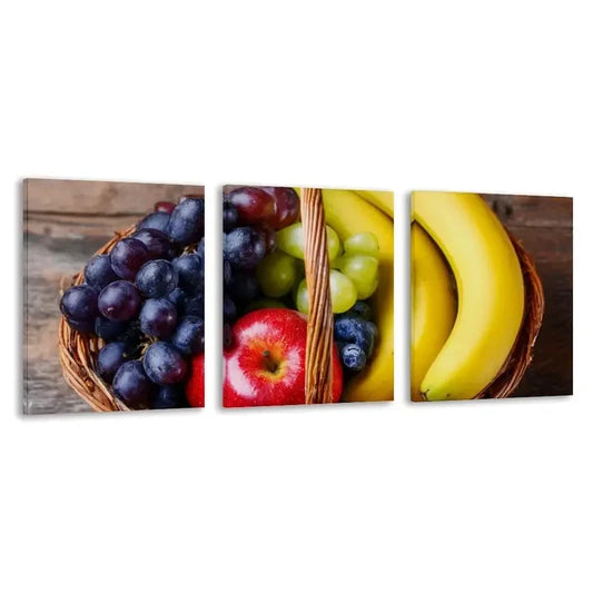 3pcs A Basket of Fresh Fruits Decor  Wall Art Set Canvas Framed 60x90cm - High Quality Print 100% Australian Made Wall Canvas Ready to Hang