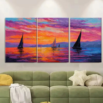 3pcs Sunset Sailing Metal Print Ready to Hang Art