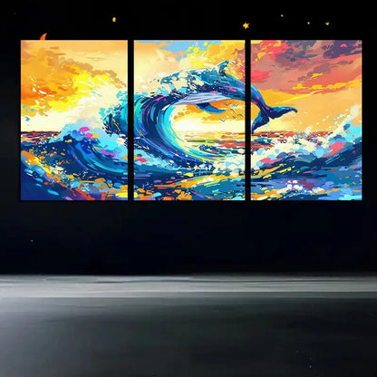 3pcs Vibrant Whimsical Whale Illustration Metal Print Ready to Hang Art