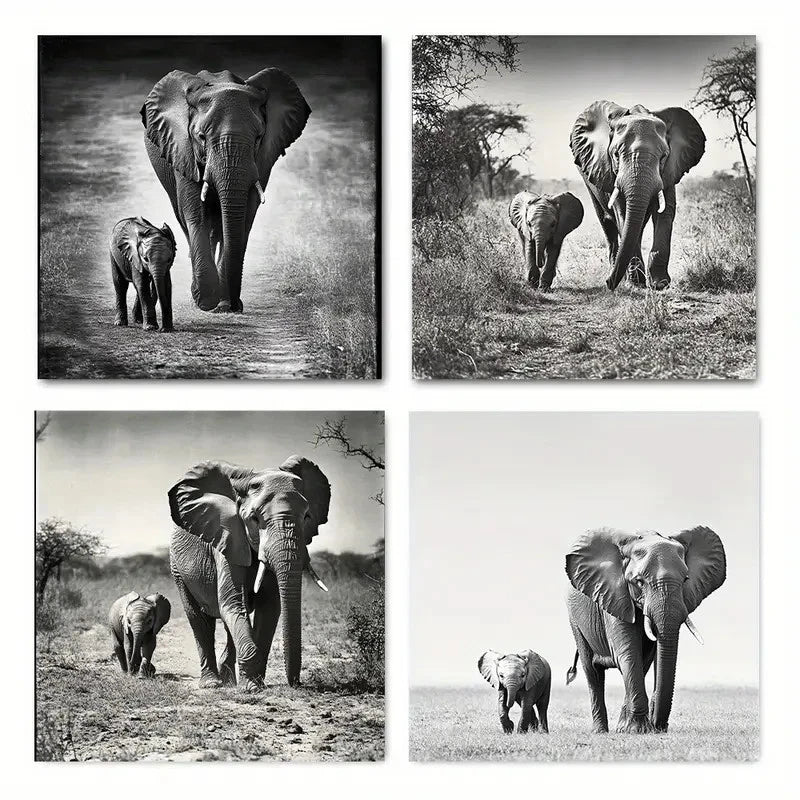4pcsFeaturing Majestic Elephants Wall Art Canvas Framed