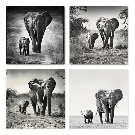 4pcsFeaturing Majestic Elephants Wall Art Canvas Framed