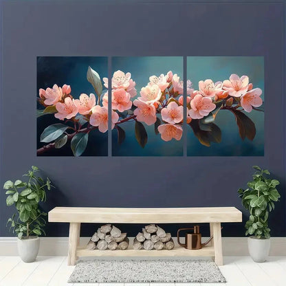 3pcs Pink & White Flowers with Green Leaves Metal Print Ready to Hang Art
