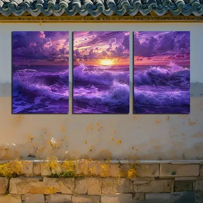 pcs Purple Ocean Under The Setting Sun Canvas Framed 60x90cm - High Quality Print 100% Australian Made Wall Canvas Ready to Hang