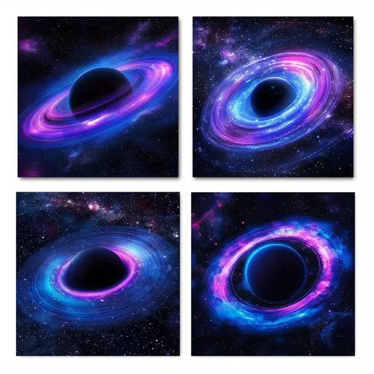 4pcs Galaxy Space with Cosmic Nebulae & Planets Wall Art Canvas Framed