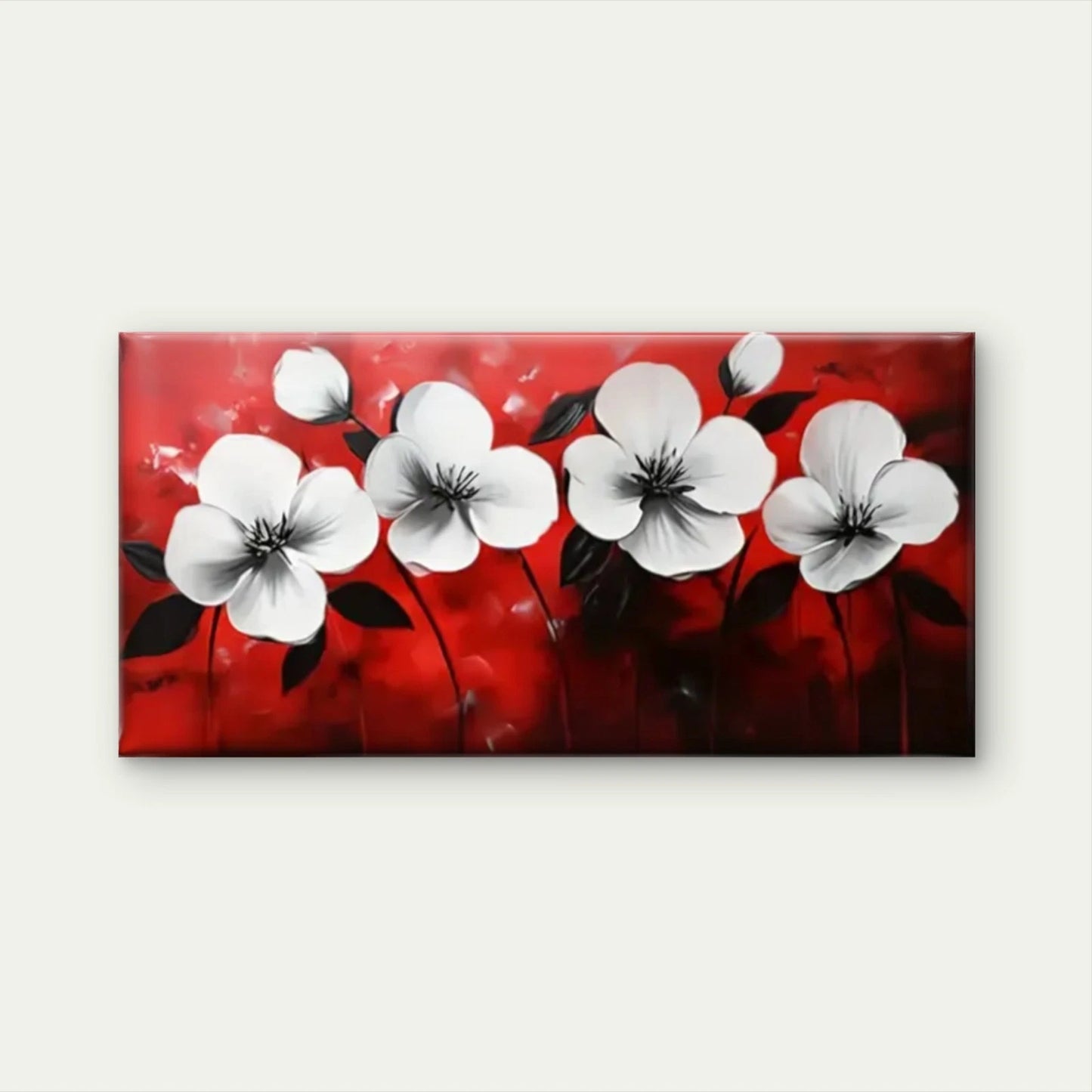 Red White Flowers Floral Wall Art Canvas Office Home Room Framed 120x60cm