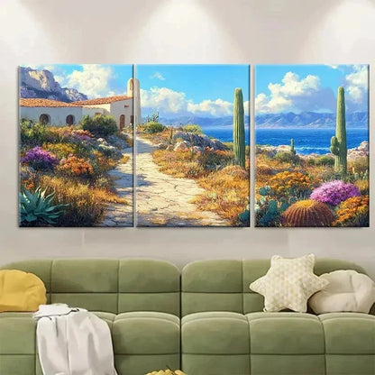 3pcs Mexican Adobe Desert Cactus Landscape Metal Print Ready to Hang Art