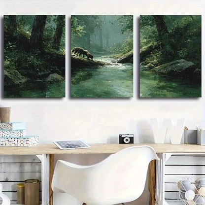 3pcs Wolves Navigating Forest Metal Print Ready to Hang Art