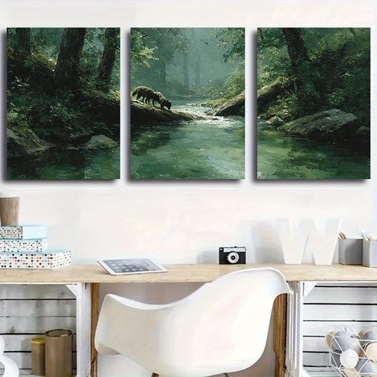 3pcs Wolves Navigating Forest Metal Print Ready to Hang Art