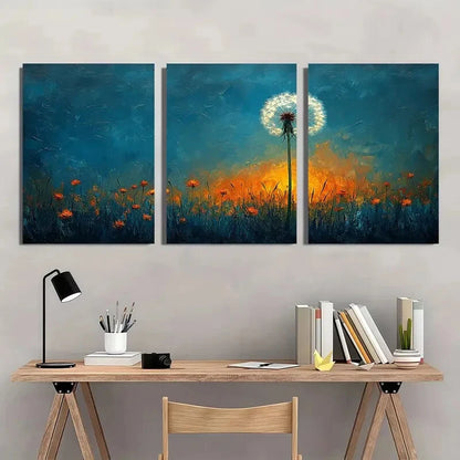 3pcs Vintage Gothic Plant Golden Blue Metal Print Ready to Hang Art