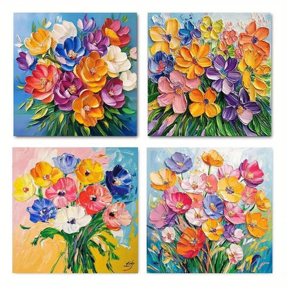 4pcsVibrant WildflowerWall Art Canvas Framed