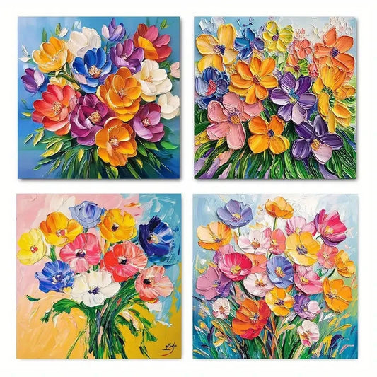 4pcsVibrant WildflowerWall Art Canvas Framed