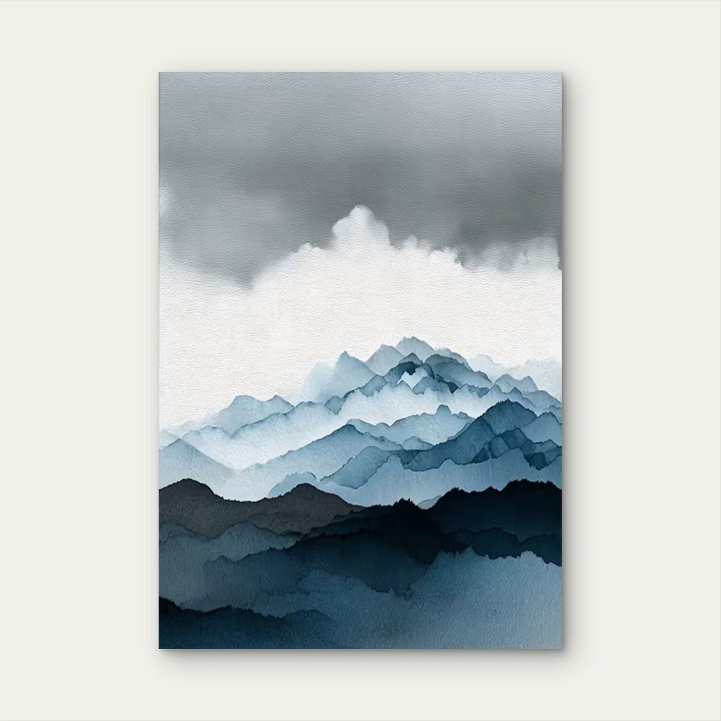 Blue Grey Coastal Mountains Abstract  60x90cm Metal Print Ready to Hang