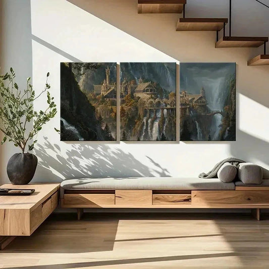 3pcs Retro Middle Earth Castle & Landscape Wall Art Set Canvas Framed 40x60cm - High Quality Print 100% Australian Made Wall Canvas Ready to Hang