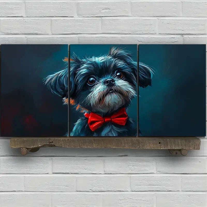3pcs A Dog Wearing a Red Bow Tie Metal Print Ready to Hang Art
