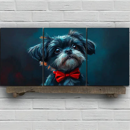 3pcs A Dog Wearing a Red Bow Tie Metal Print Ready to Hang Art