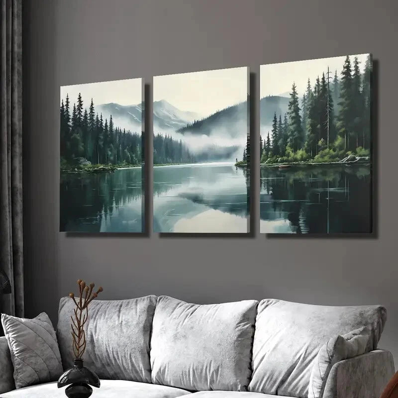 3pcs Foggy Morning Forest Wall Art Set Canvas Framed 40x60cm - High Quality Print 100% Australian Made Wall Canvas Ready to Hang