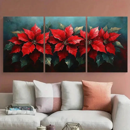 3pcs Beautiful Poinsettia Flowers Illustration Metal Print Ready to Hang Art