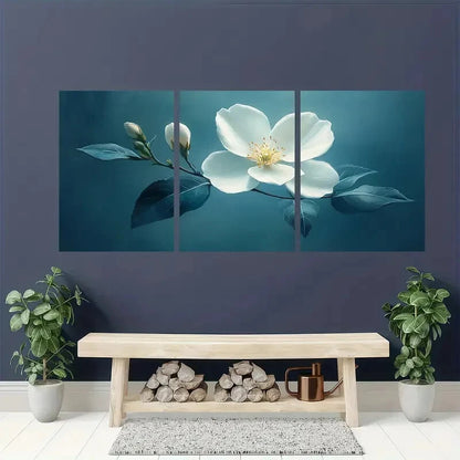 3pcs Elegant White Jasmine Flower Metal Print Ready to Hang Art