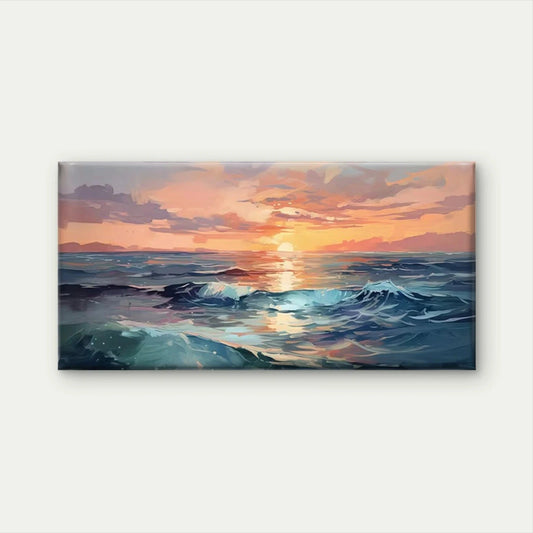 Sunset Ocean Wave Seascape Wall Art Canvas Office Home Room Framed 120x60cm