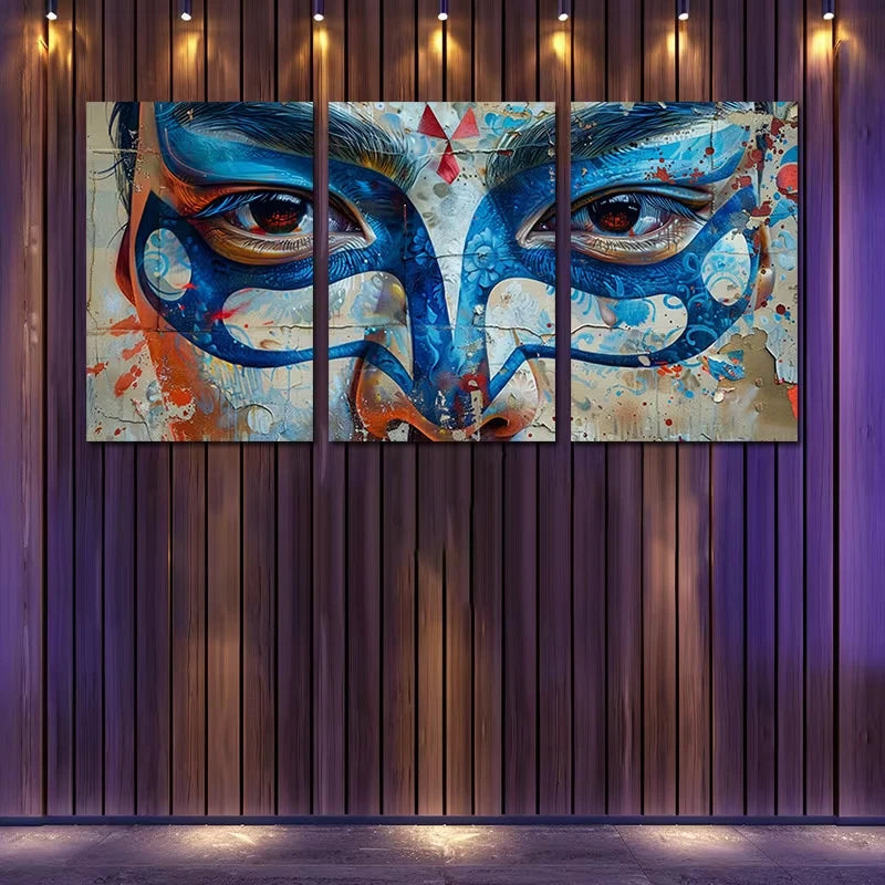 3pcs Vibrant Peking Opera Mask Design Wall Art Set Canvas Framed 60x90cm - High Quality Print 100% Australian Made Wall Canvas Ready to Hang