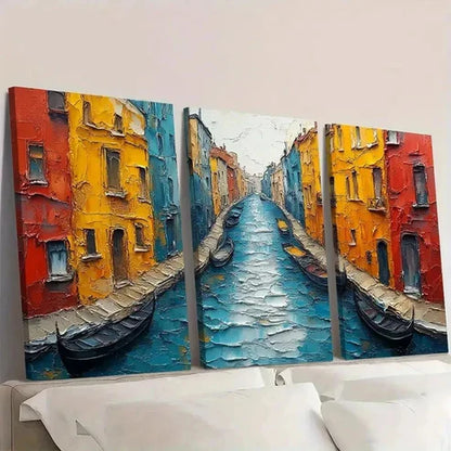 3pcs Gondolas and Colorful Buildings S Wall Art Set Canvas Unframed - High Quality Print 100% Australian Made Wall Canvas - Bella Home Decor