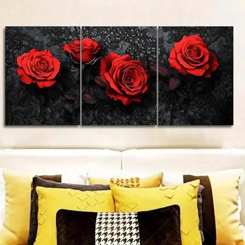 3pcs Gothic red rose Wall Art Set Canvas Framed 40x60cm - High Quality