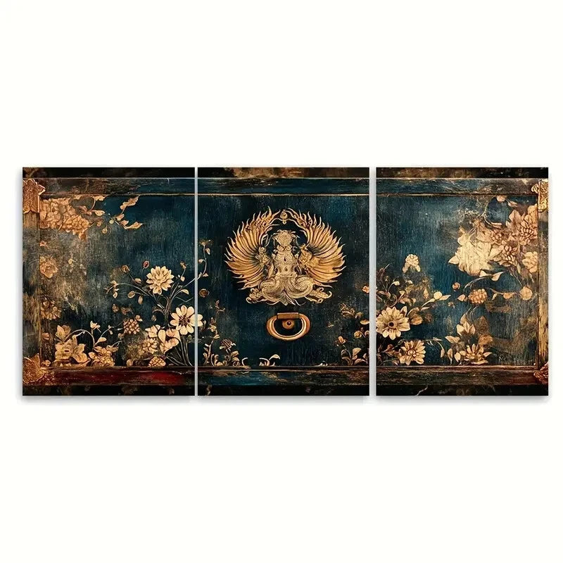 3pcs Traditional Handcrafted Decor Floral and Bird Metal Print Ready to Hang Art