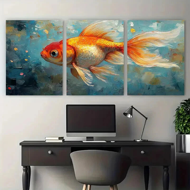 3pcs Goldfish Animal Illustration Metal Print Ready to Hang Art